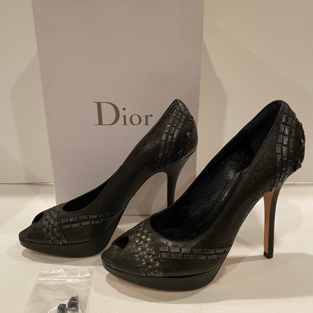 Christian Louboutin miss Dior leather open toe pumps Heels black 38